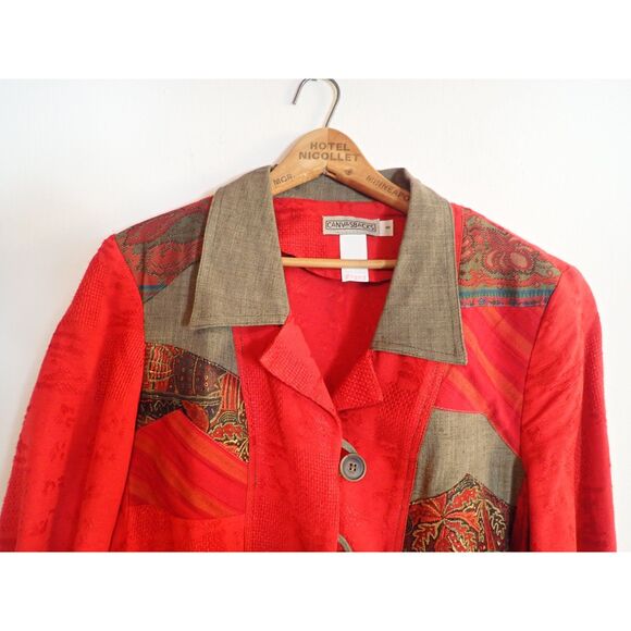 Canvasbacks Patchwork Embroidered Art Jacket Blazer Size 8 Small Red Ornate - Picture 2 of 12